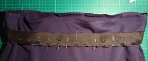 Waistband Elastic Pinned into Place, with Serged Seam between Skirt and Waistband